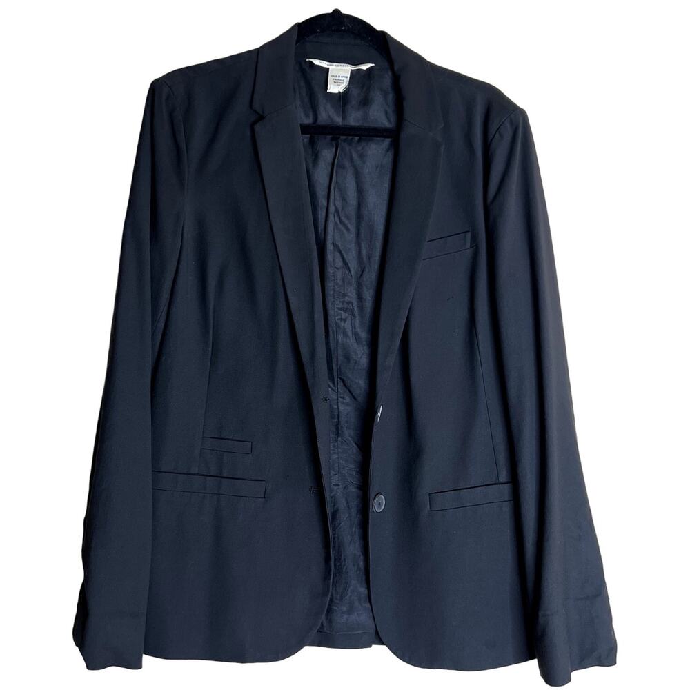 Diane von Furstenberg Blazer Jacket Women Size 12 Black Two Button Business Coat